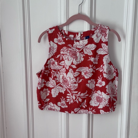 Old Navy Tops - Women’s Old Navy Linen Floral Back Button Sleeveless Orange Blouse Size Medium